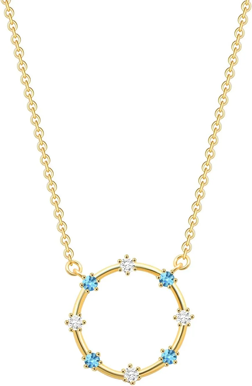 CZ Diamond Pendant Necklace for Women, Handmade 18k Real Gold Plated Dainty Necklaces Circle Cross Leaf Pearl Aesthetic Simple Gold Necklace Jewelry Gifts for Women Female