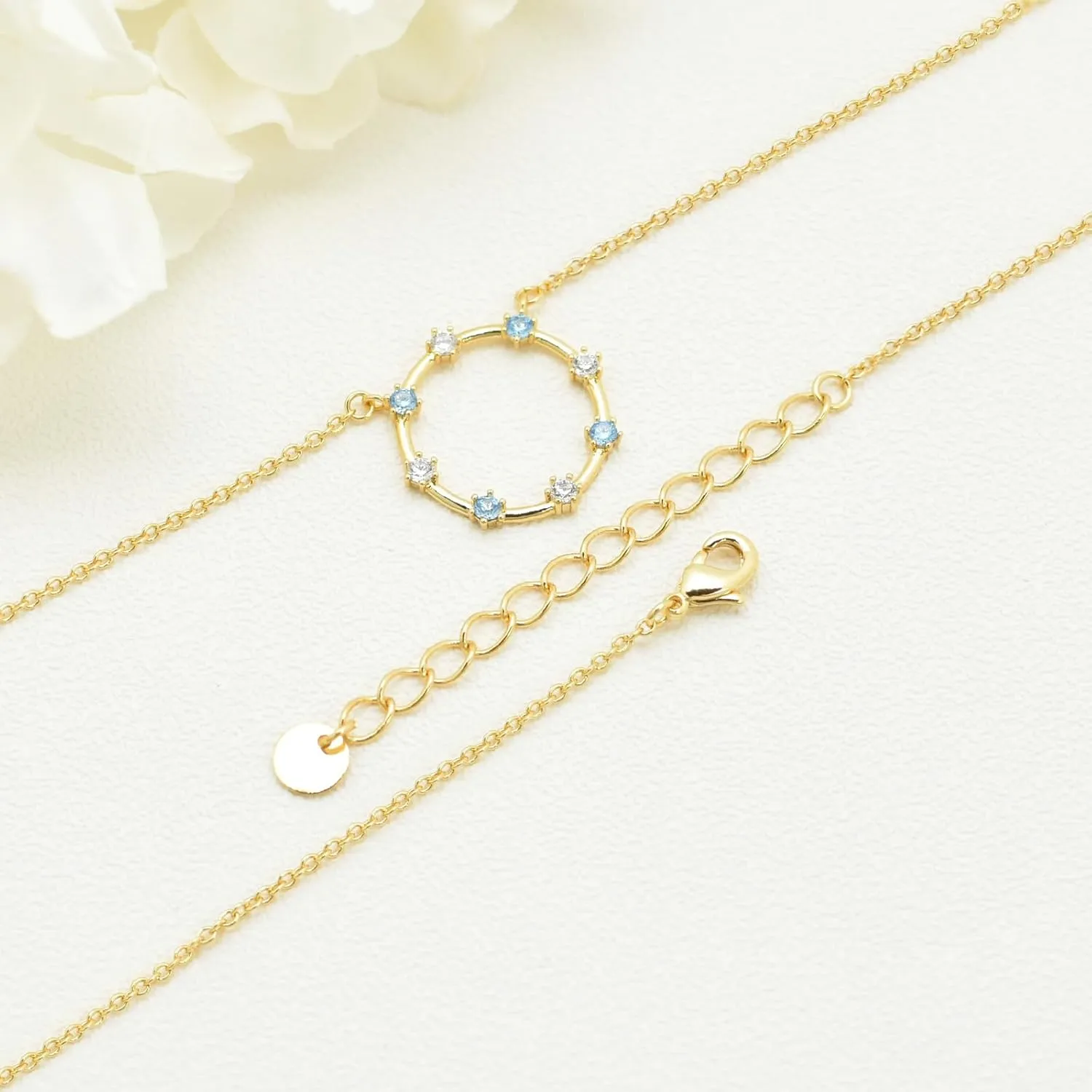 CZ Diamond Pendant Necklace for Women, Handmade 18k Real Gold Plated Dainty Necklaces Circle Cross Leaf Pearl Aesthetic Simple Gold Necklace Jewelry Gifts for Women Female