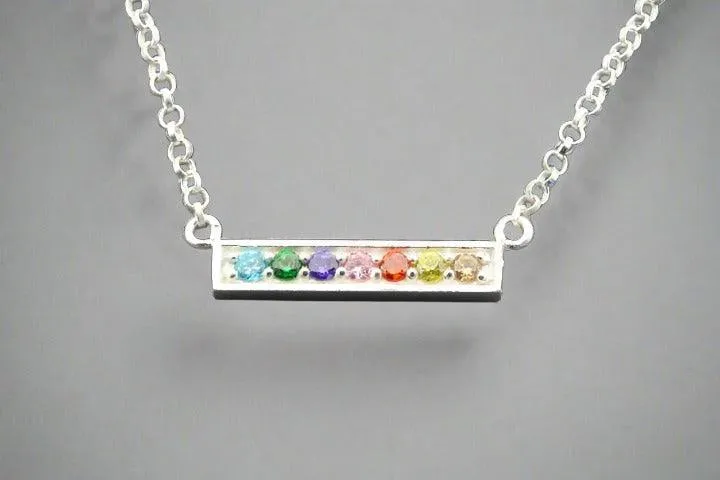 CZ rainbow pendant necklace - sterling silver
