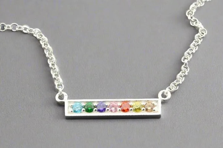 CZ rainbow pendant necklace - sterling silver