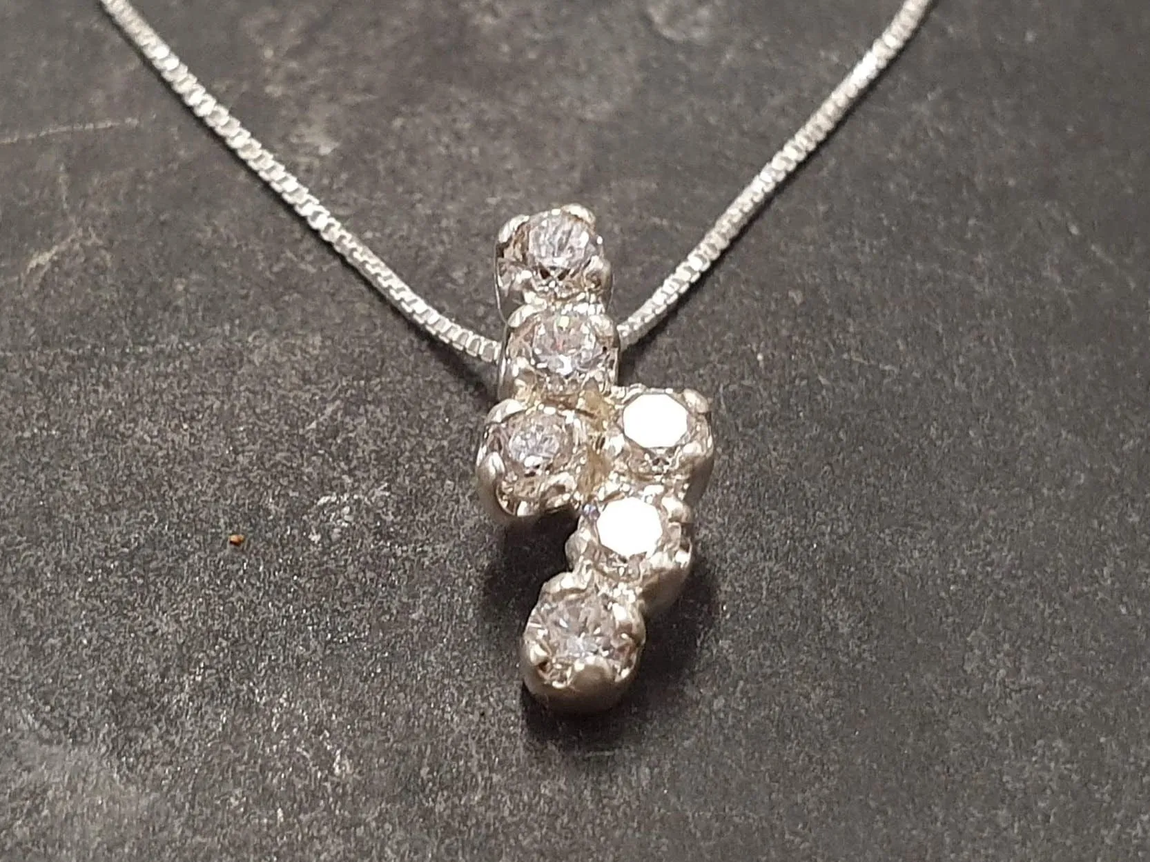 Dainty Diamond Pendant - Vintage Diamond Necklace - Silver Sparkly Necklace