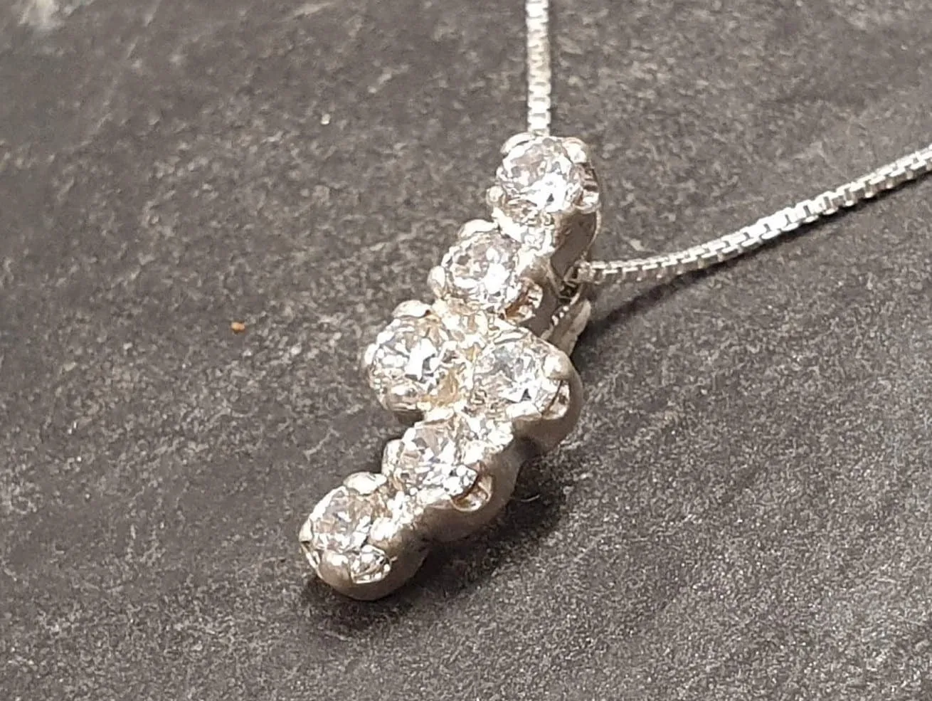 Dainty Diamond Pendant - Vintage Diamond Necklace - Silver Sparkly Necklace