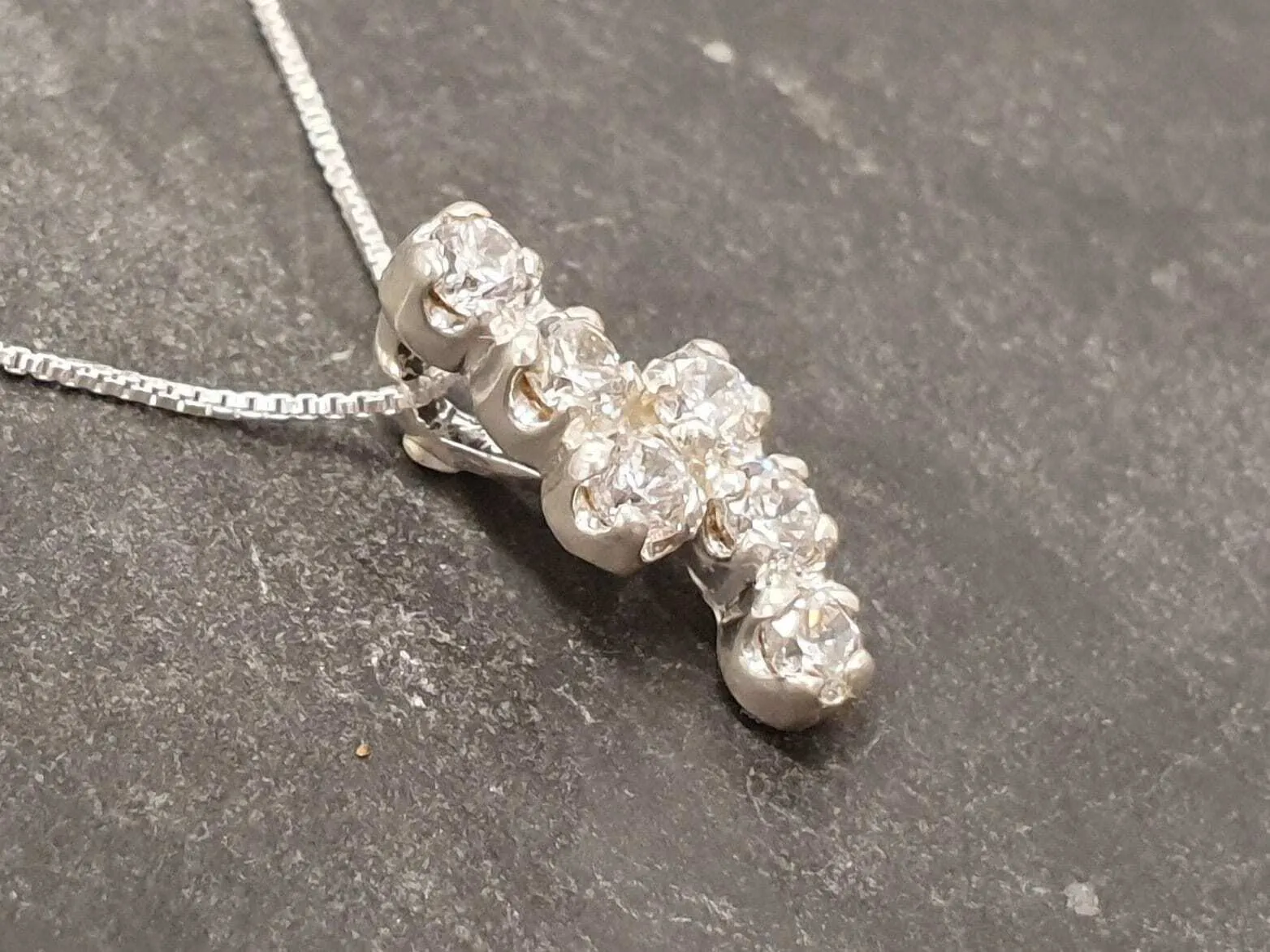 Dainty Diamond Pendant - Vintage Diamond Necklace - Silver Sparkly Necklace