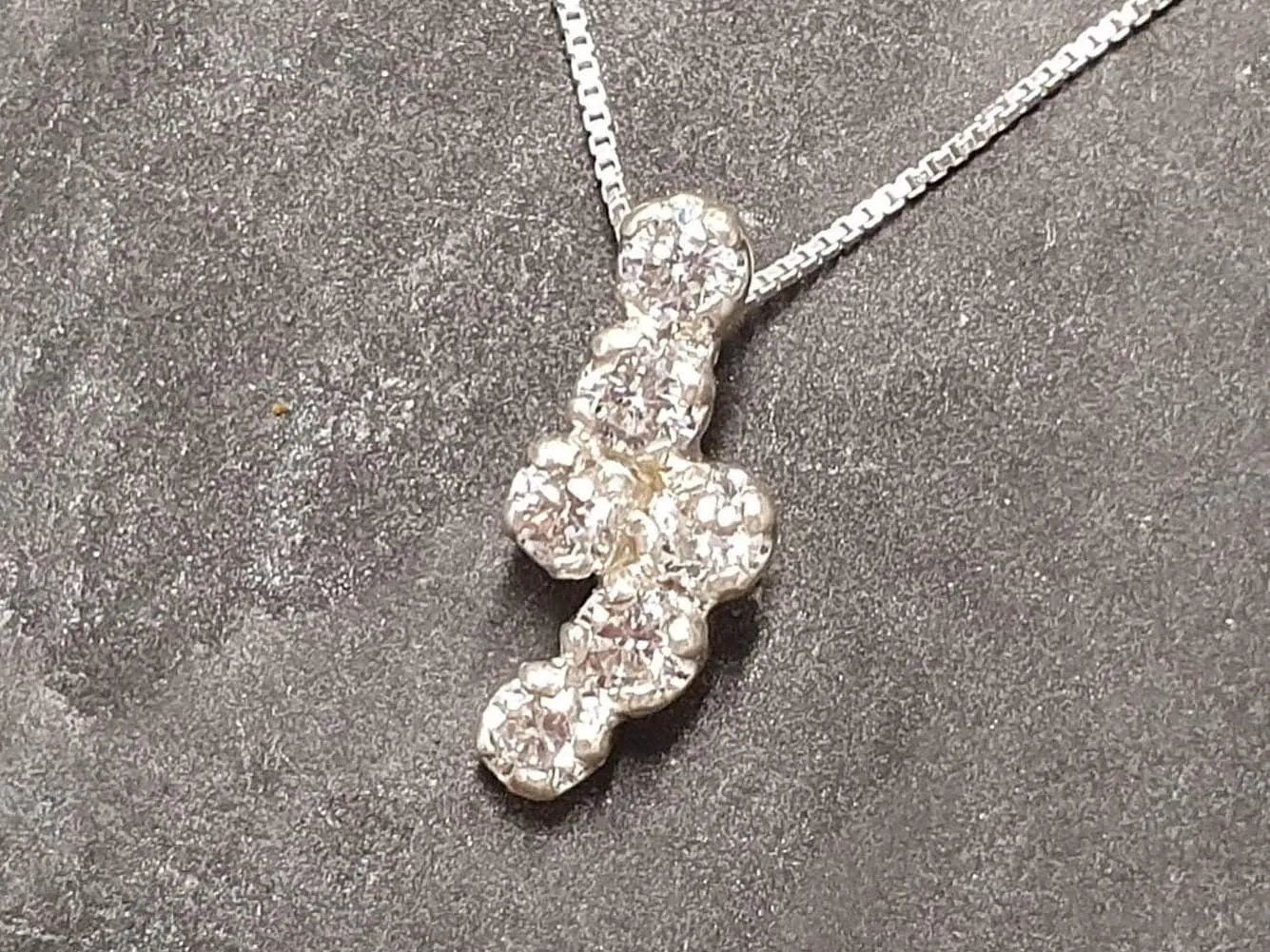 Dainty Diamond Pendant - Vintage Diamond Necklace - Silver Sparkly Necklace