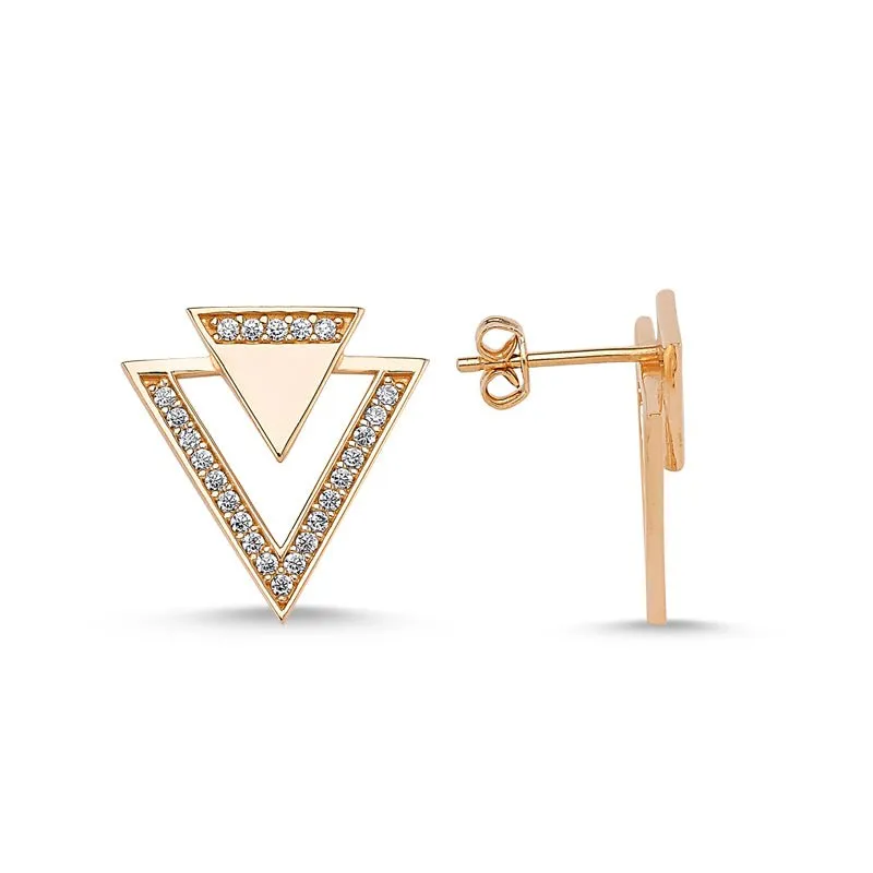 Dainty Silver Simple Double Triangle Studs Earring