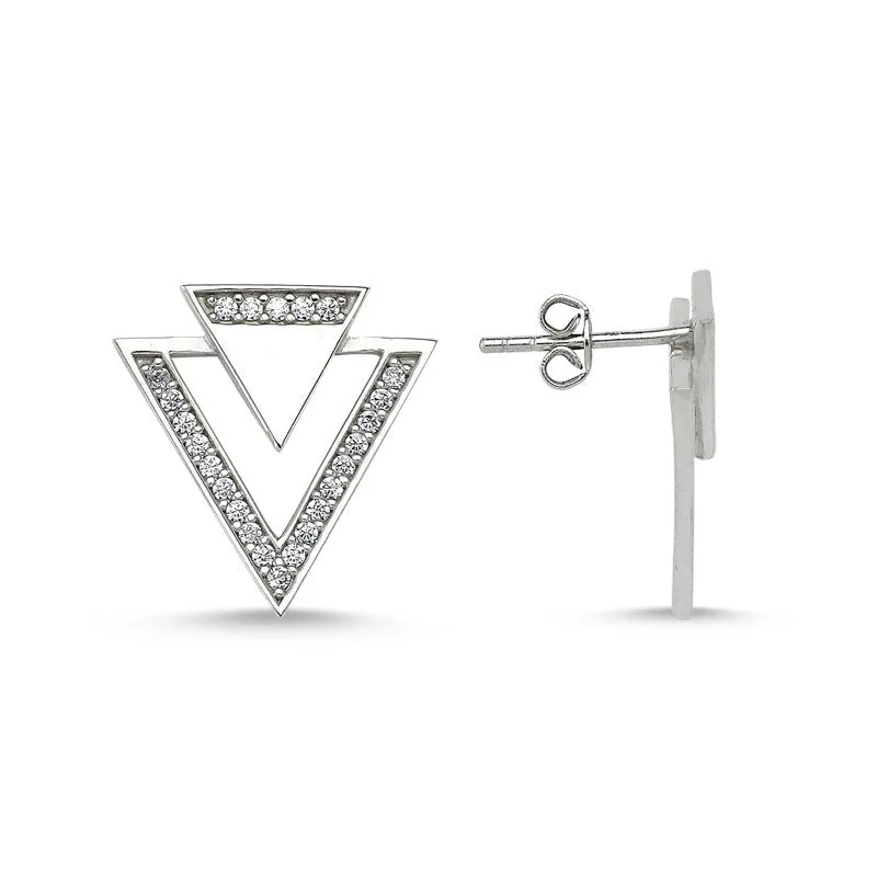 Dainty Silver Simple Double Triangle Studs Earring