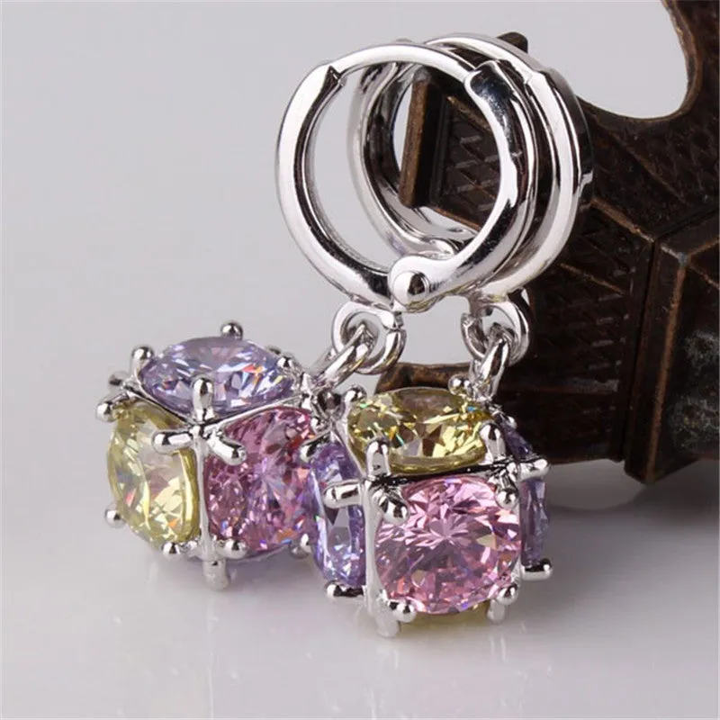 Dangle Earring for Women/Girls Earrings Fashion 18K White/ Gold Plated Wedding Jewelry White Zircon Earring