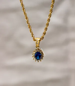 Deep Blue Gemstone Pendant - Gold