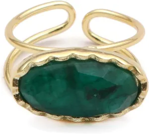 Designer Band Green Aventurine Single Stone Rings Handmade Design Gemstone Gold Plated Design Adjustable Rings Available 5,6,7,8,9