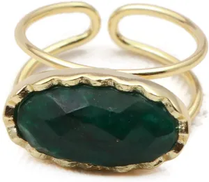 Designer Band Green Aventurine Single Stone Rings Handmade Gemstone Gold Plated Design Adjustable Rings Jewelry Available 5,6,7,8,9