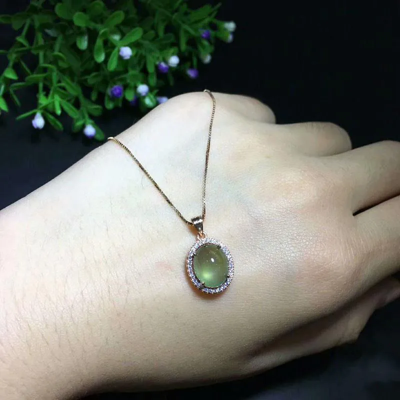 Designer original new silver inlaid natural prehnite pendant necklace
