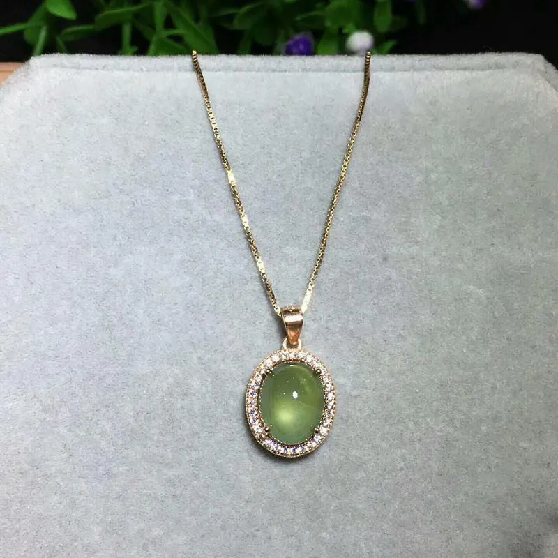 Designer original new silver inlaid natural prehnite pendant necklace