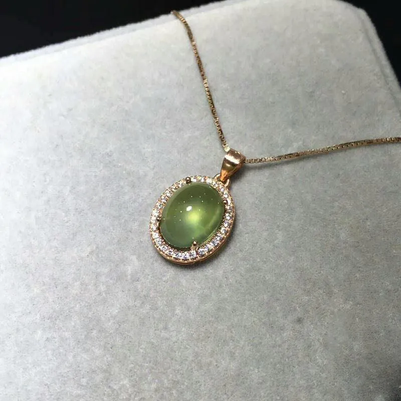 Designer original new silver inlaid natural prehnite pendant necklace