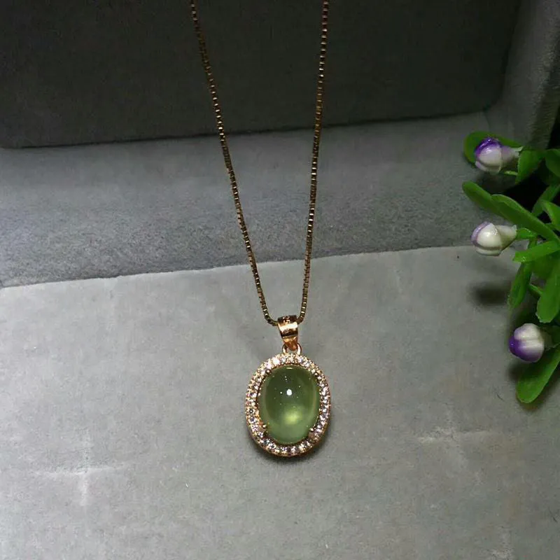 Designer original new silver inlaid natural prehnite pendant necklace