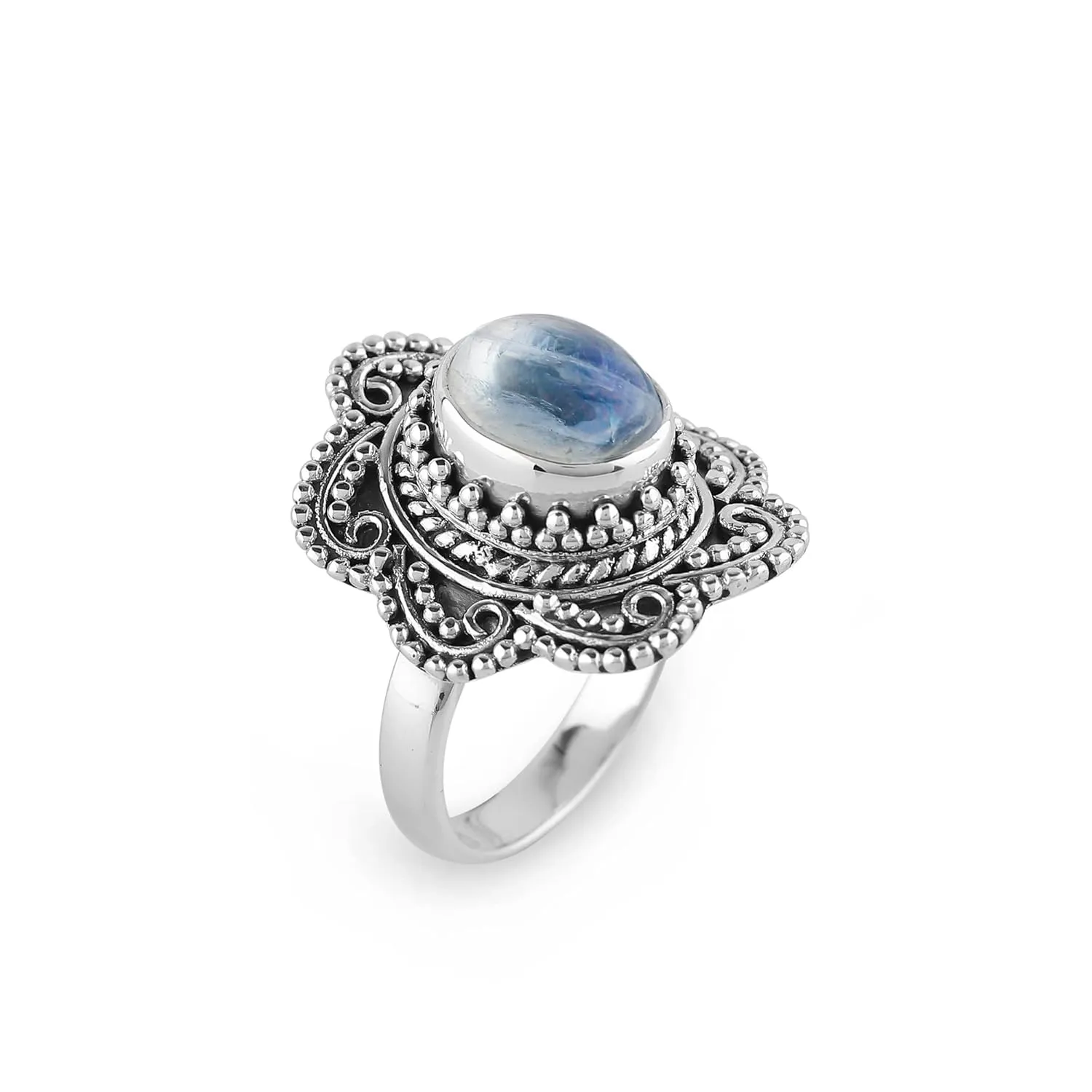 DEVMUKTI Natural Rainbow Moonstone Gemstone Rings, 925 Sterling Silver, Handmade Jewelry, AAA Grade Stones, Chakra Healing Crystals, June Birthstone, Designer Rings, Gift for Women Gift (US - 9)