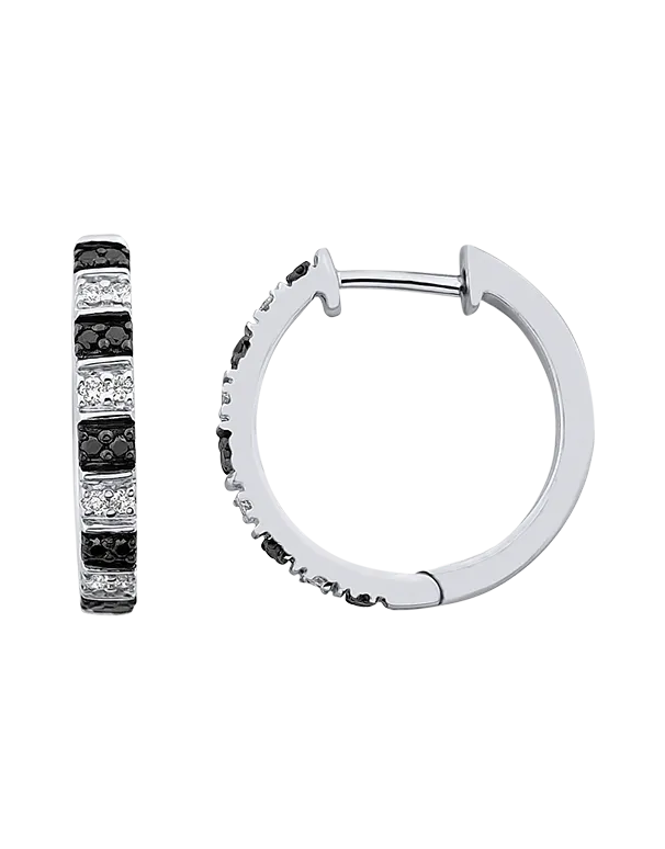 Diamond Earrings - 10ct White Gold Black & White Diamond Set Hoop Earrings - 786244