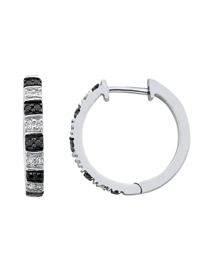 Diamond Earrings - 10ct White Gold Black & White Diamond Set Hoop Earrings - 786244