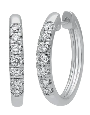 Diamond Earrings - 10ct White Gold Diamond Set Hoop Earrings - 784165