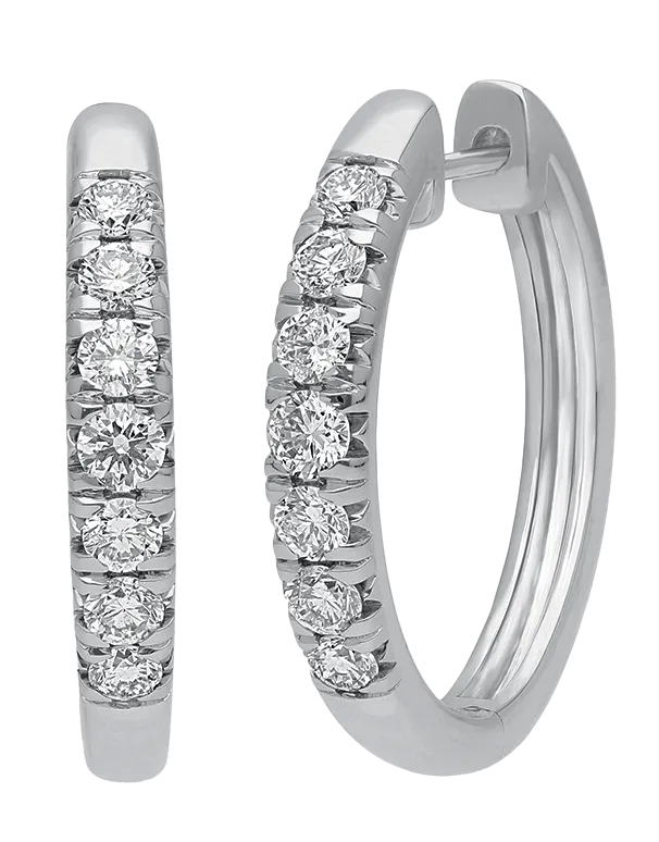 Diamond Earrings - 10ct White Gold Diamond Set Hoop Earrings - 784165