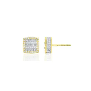 Diamond Square Baguette & Round Stone Earrings (14K)