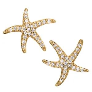 Diamond Starfish Earrings in 14K Small