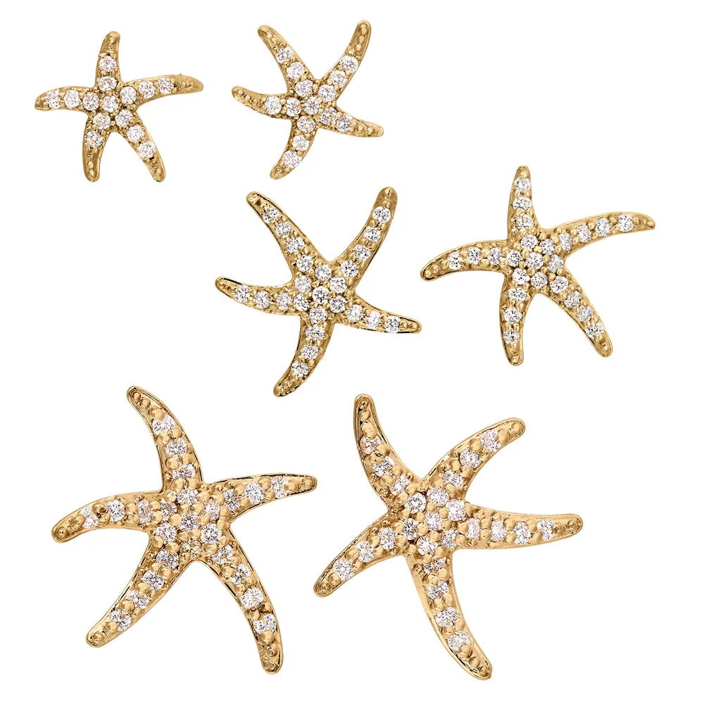 Diamond Starfish Earrings in 14K Small