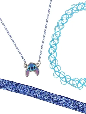 Disney Lilo & Stitch Necklace Trio 3-Piece Choker Set w/ 1 Stretch Necklace & 2 12" 3" Necklaces - Officially Licensed