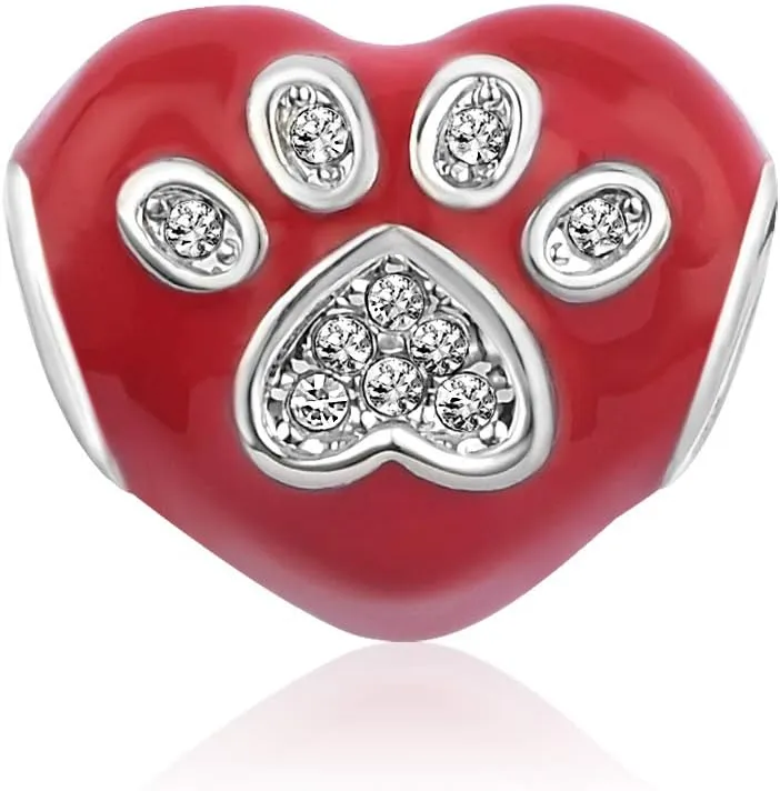 Dog Mom Silver Bead Charm for Bracelets Paw Print Bone Charms Red Black Charm Bracelet for Puppy Mom Women Dog Lover Pet Doggy Mother Pooch Doggie Mommy