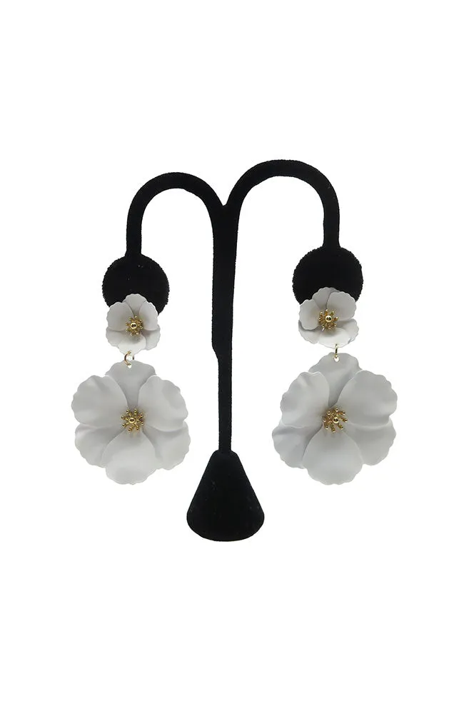 Double Flower Earrings White