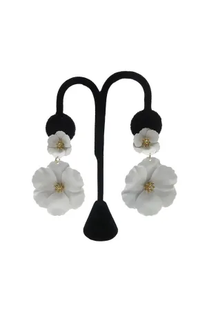 Double Flower Earrings White