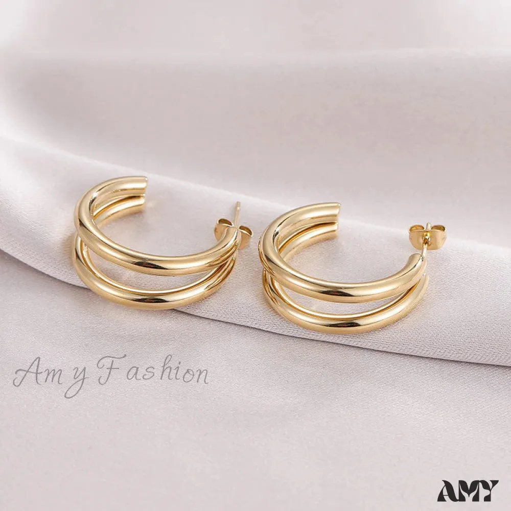 Double Layers Simple Hoop Stud Earrings