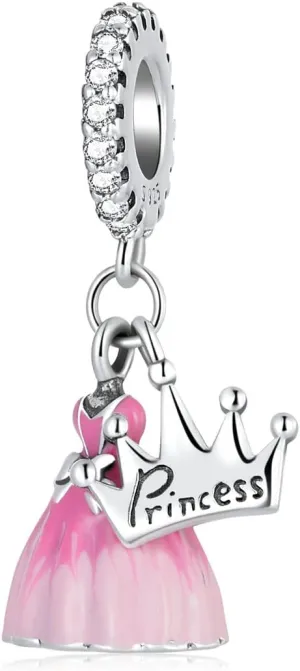 Dress & Crown Pendant Charm 925 Sterling Silver Charm Fits For Pandora Bracelet