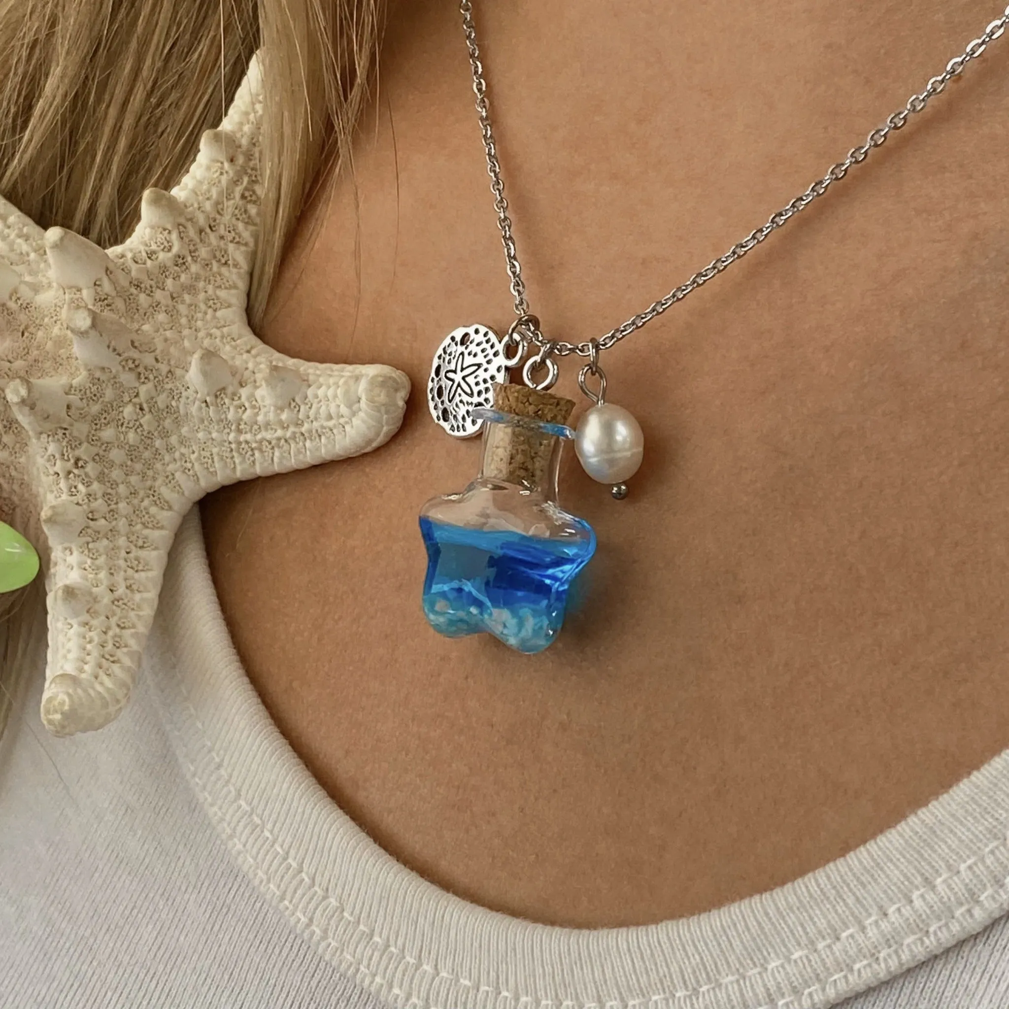 Drift Bottle Sand Dollar Necklace