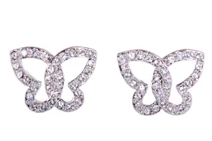E7112 Pave Butterfly Rhodium Plated Swarovski Elements Crystal Earrings