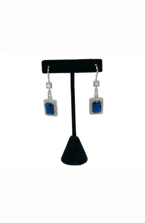 Earring CZ Surround Blue Square Stone