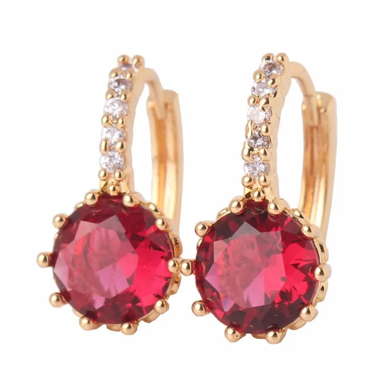 Earring Women 24K Yellow Gold Plated Hoop Earrings Zirconia Topaz Attractive Jewelry for Women Brinco Earings