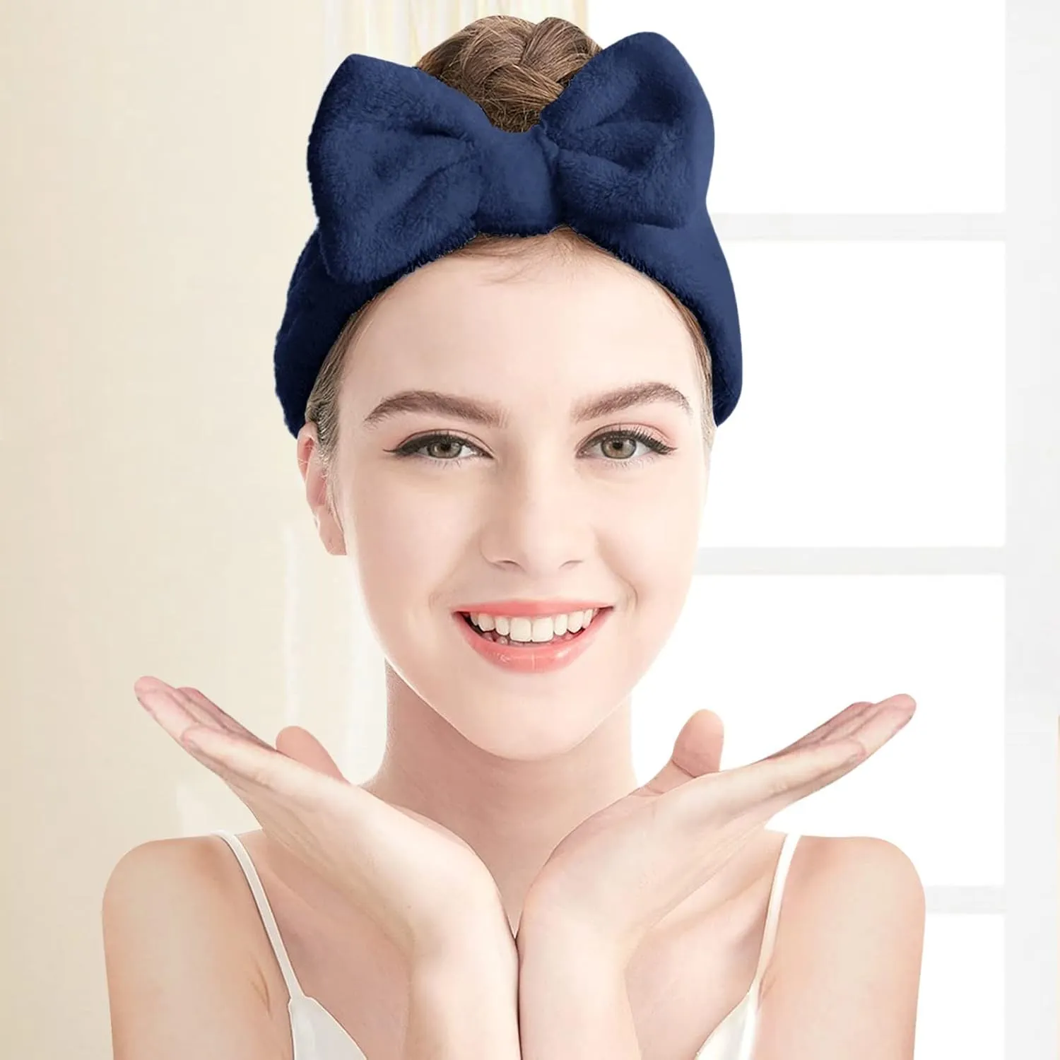 Elastic Hair Band Women Bowknot Bow Makeup Cosmetic Headbands Soft Coral Fleece Head Wraps