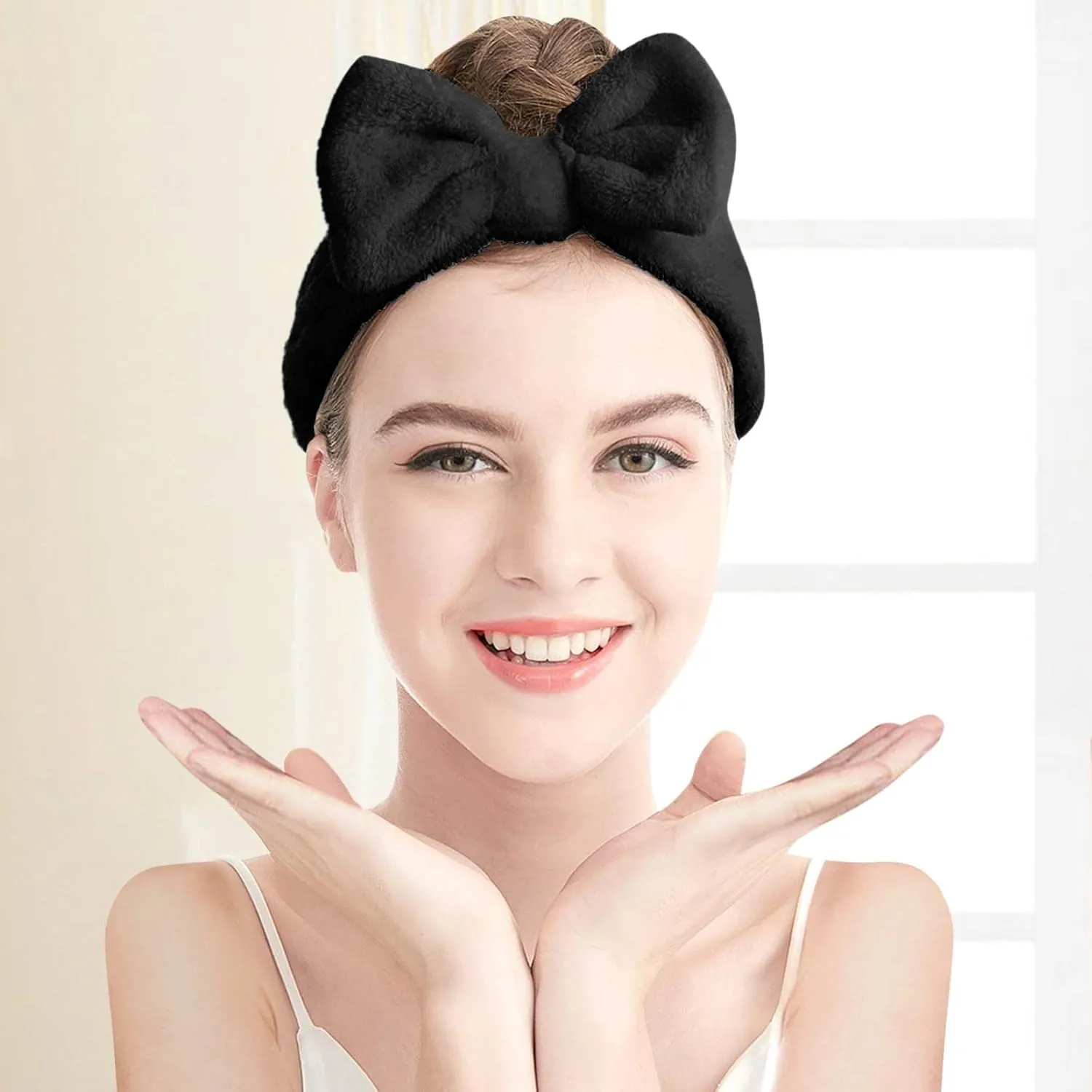 Elastic Hair Band Women Bowknot Bow Makeup Cosmetic Headbands Soft Coral Fleece Head Wraps
