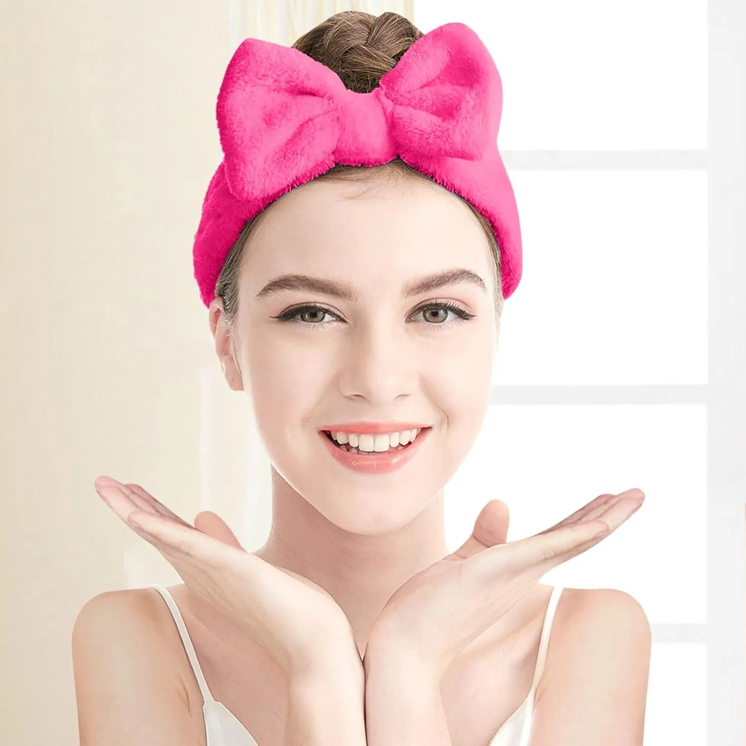 Elastic Hair Band Women Bowknot Bow Makeup Headbands Soft Coral Fleece Hair Band for Washing Face