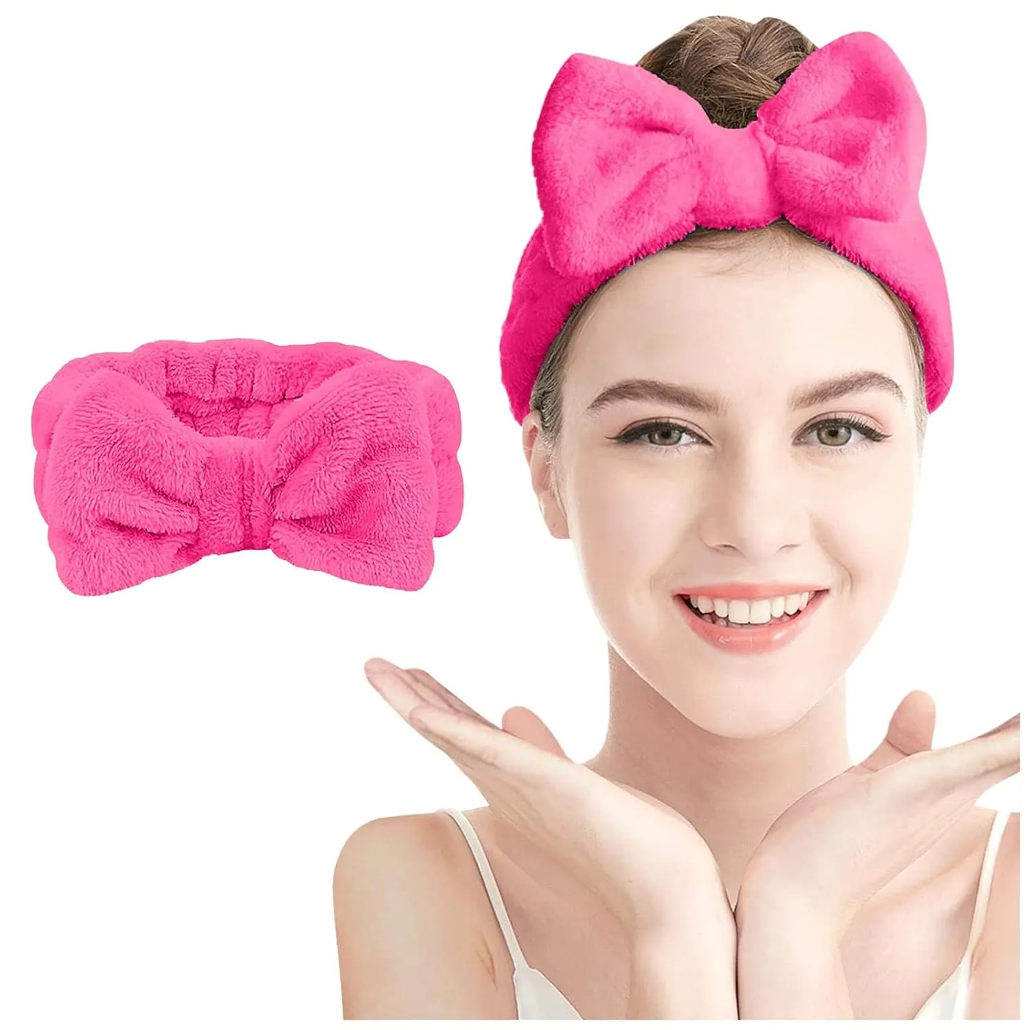 Elastic Hair Band Women Bowknot Bow Makeup Headbands Soft Coral Fleece Hair Band for Washing Face