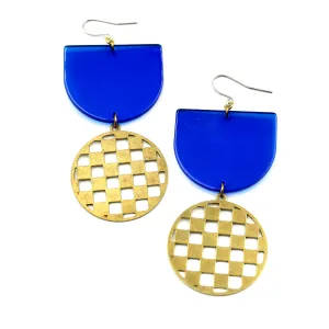 Electric Blue Checker Earrings - WHS
