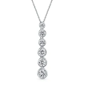 Elegant Bridal Necklace Silver CZ Linear Drop Geometric Bubble Design Pendant