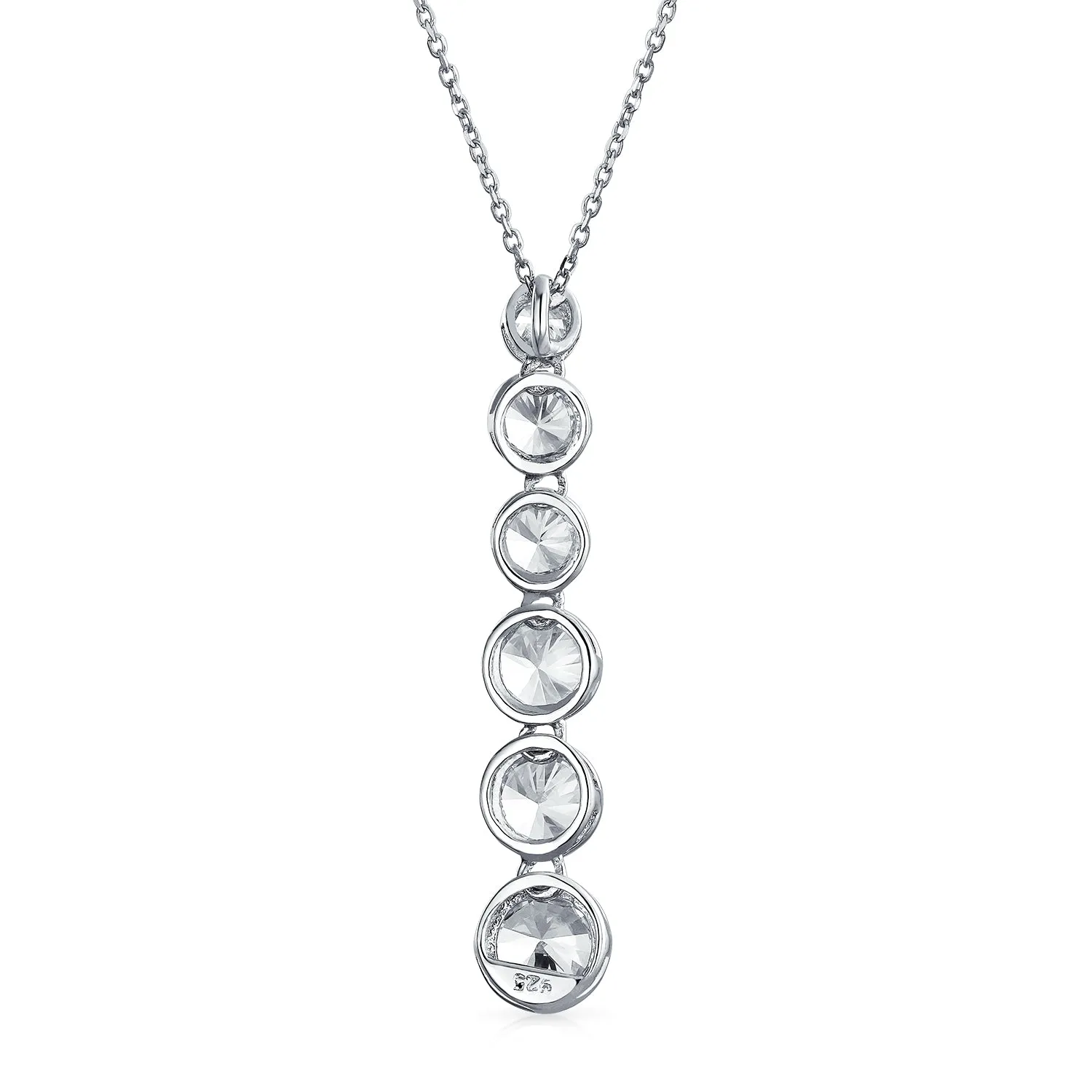 Elegant Bridal Necklace Silver CZ Linear Drop Geometric Bubble Design Pendant