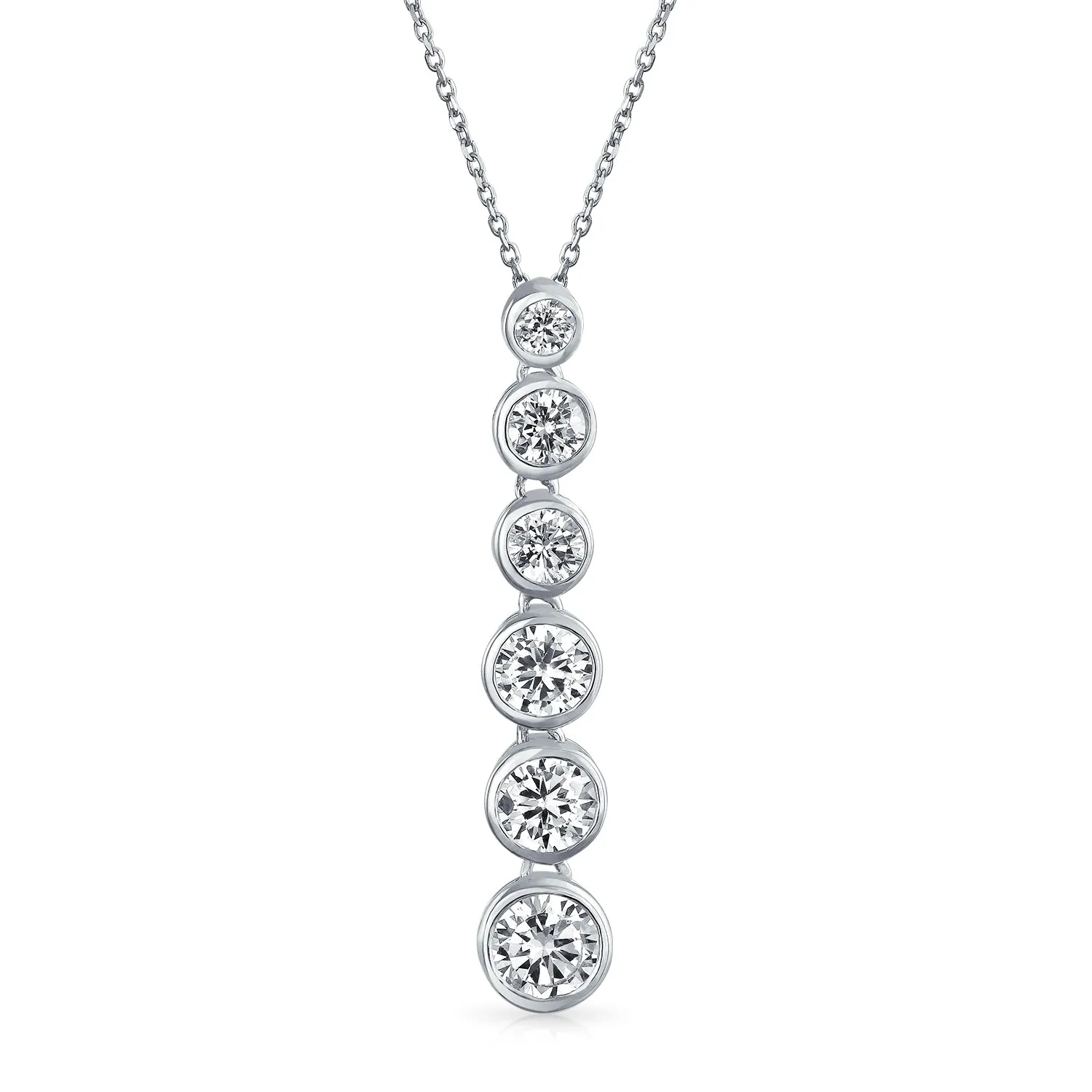 Elegant Bridal Necklace Silver CZ Linear Drop Geometric Bubble Design Pendant