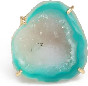 Elegant Geode Druzy Gemstone Statement Ring for Women, Adjustable Ring, Gold Plated Stone Size 20-25mm