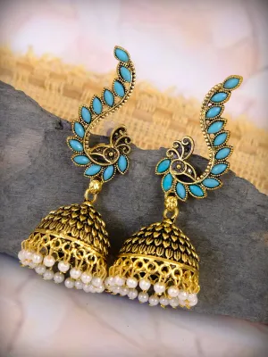 Elegant Gold Plated Peacock Design Jhumka Earrings for Women