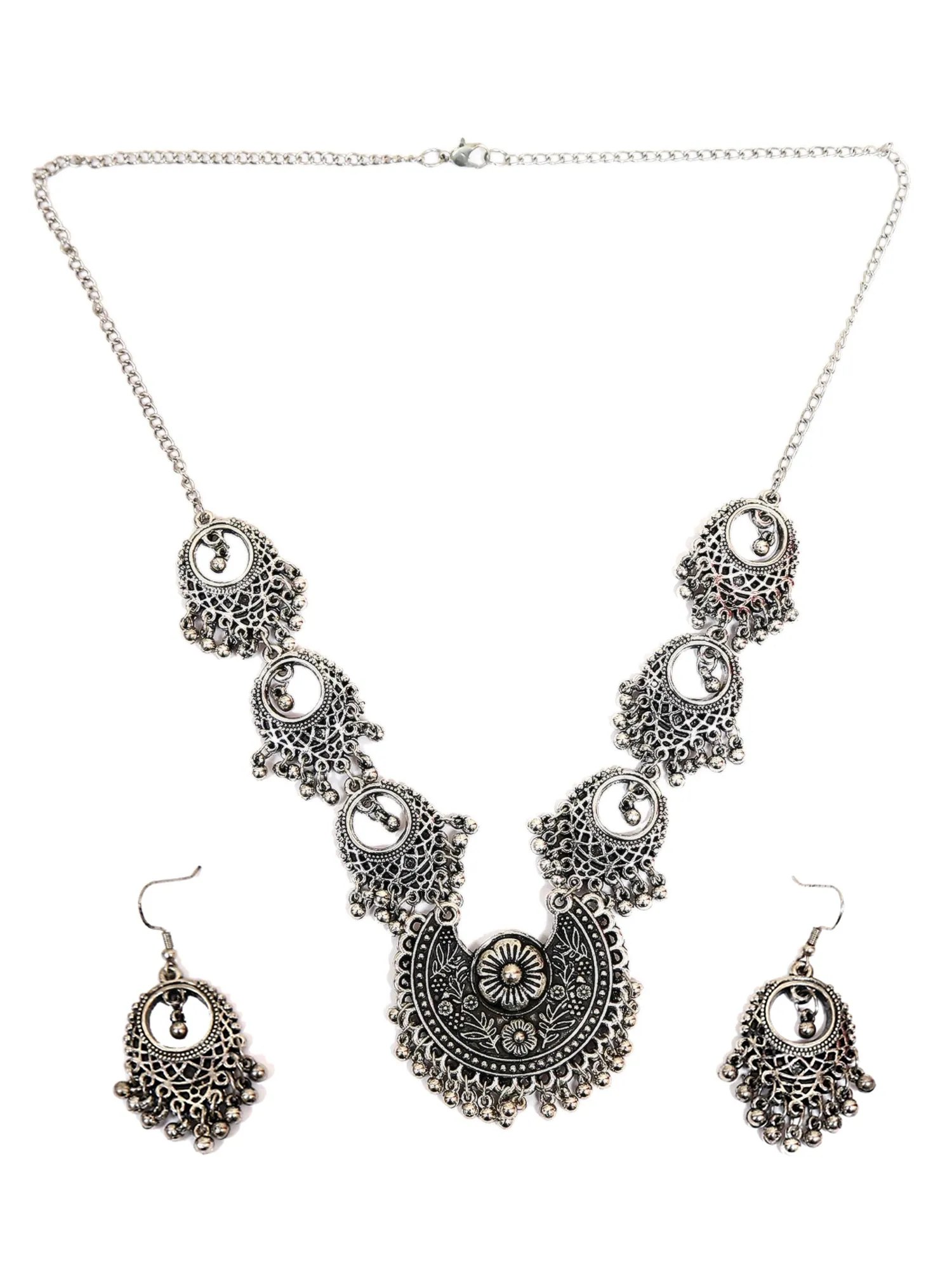 Elegant Oxidised Silver Necklace & Earring Set Below 500
