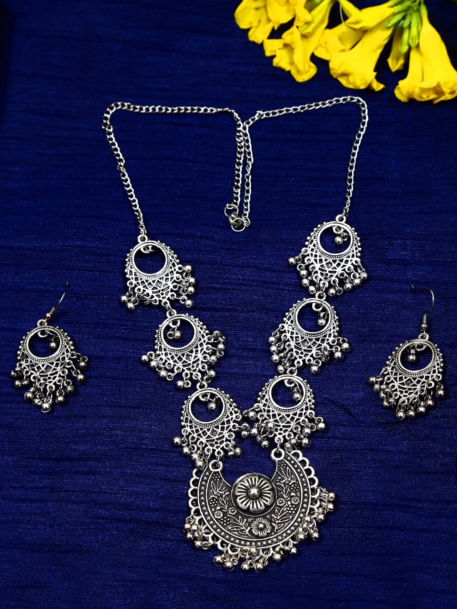 Elegant Oxidised Silver Necklace & Earring Set Below 500