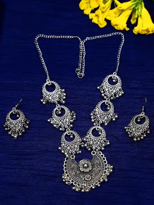 Elegant Oxidised Silver Necklace & Earring Set Below 500
