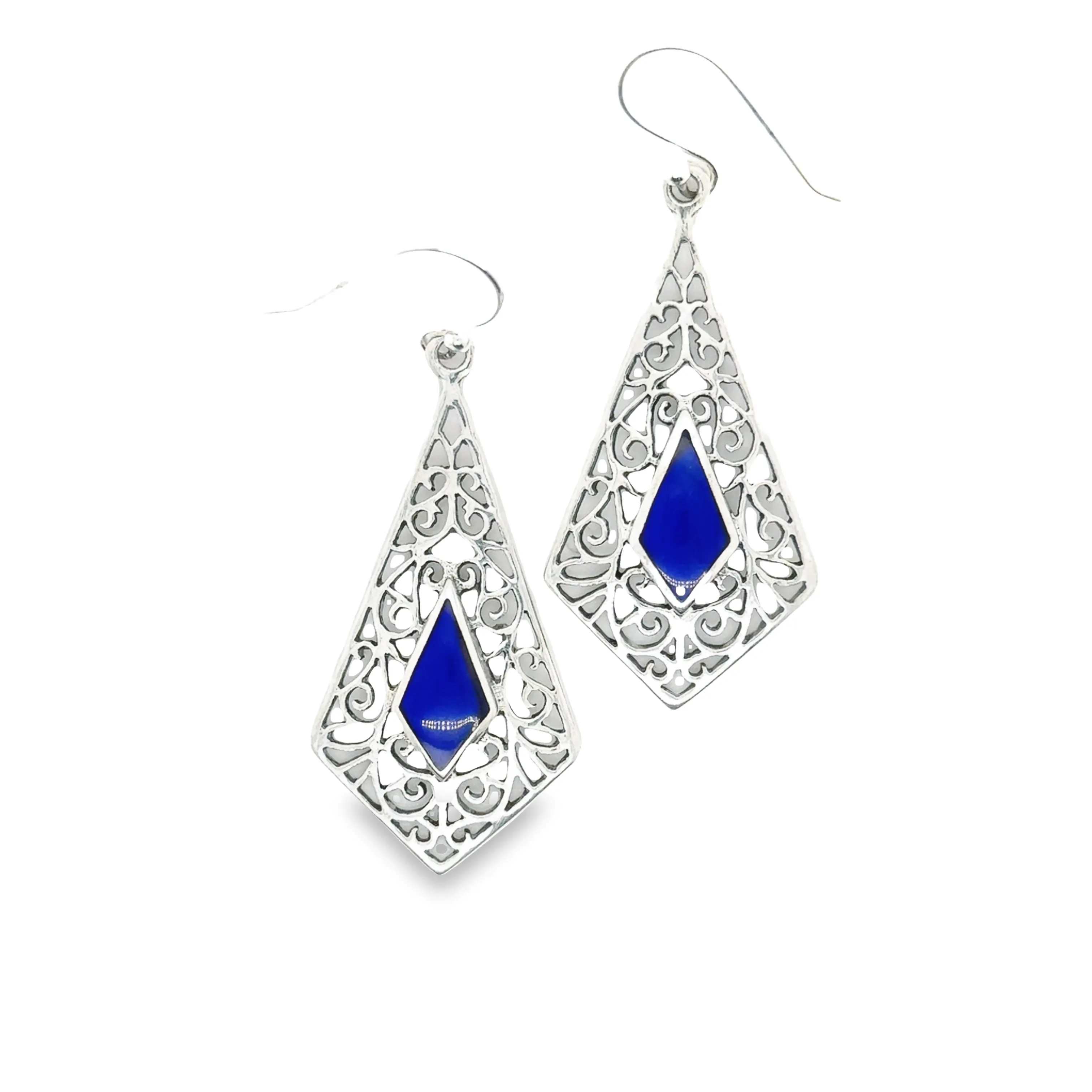 Elongated Diamond Teardrop Earrings with Inlaid Stones